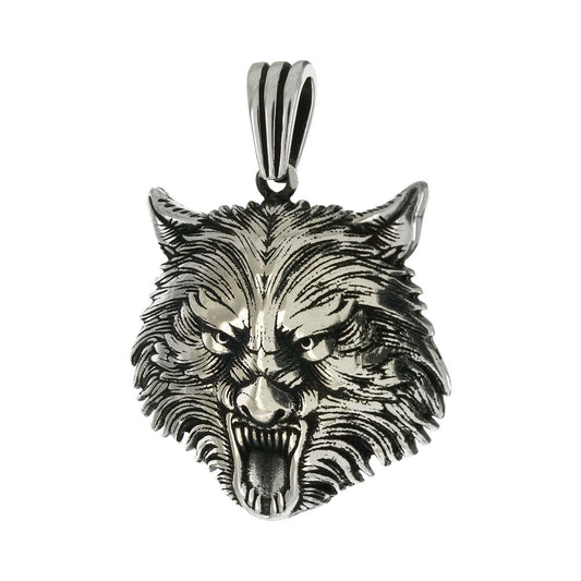 Wolf Head Oxidized Pendant