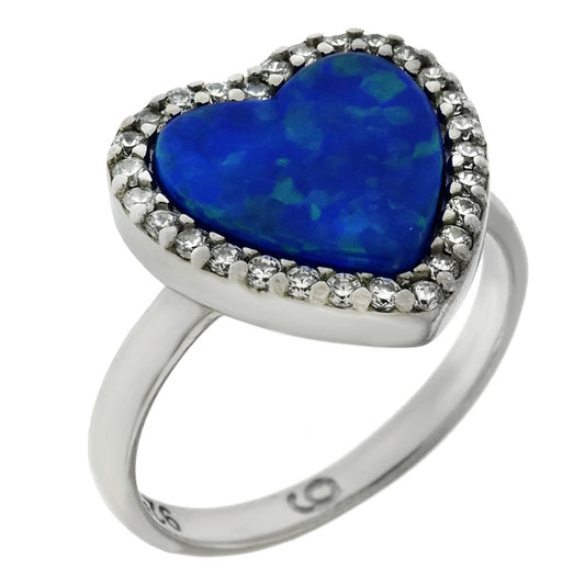 Simulated Blue Opal Heart Ring