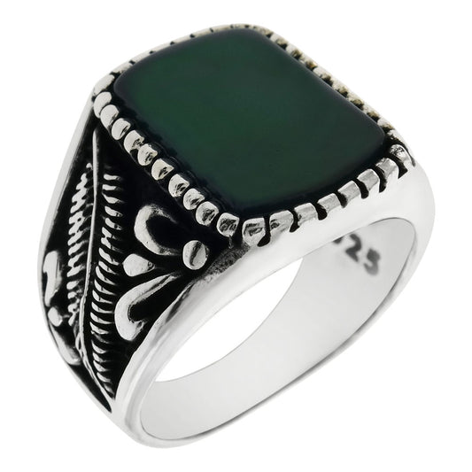 Sterling Silver 10 15mm Dark Green Agate Oxidized Ring