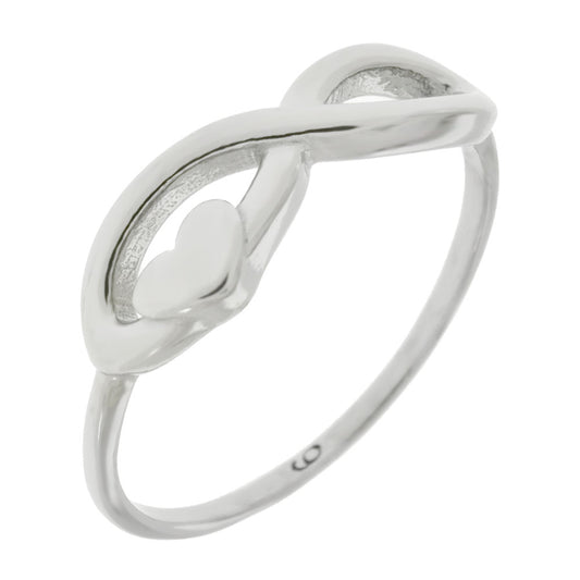 Infinity W Heart Sterling Silver Rhodium Ring