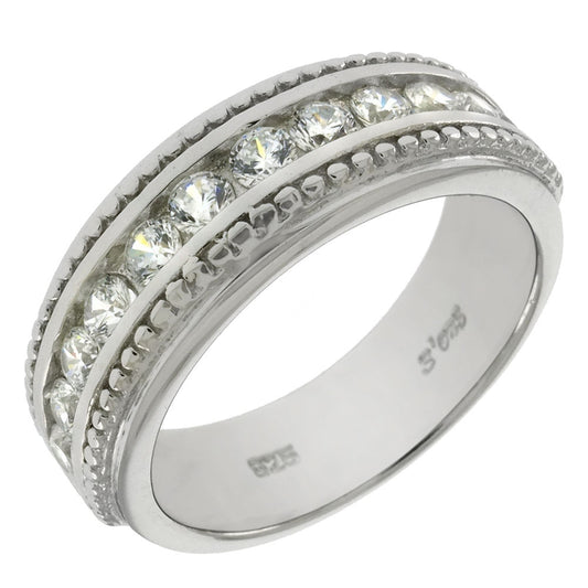 Sterling Silver Channel Set Round CZ Band Ring