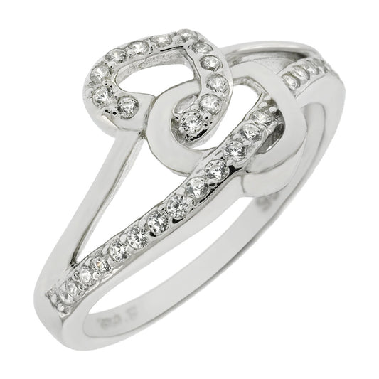 Sterling Silver Pave Cubic Zirconia Double Heart Ring