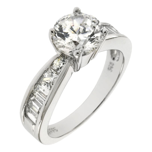 Center 7mm Round Baguette CZ Sterling Silver Engagement Ring