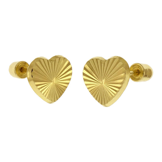 14K Yellow Gold D/C Heart Stud Earrings