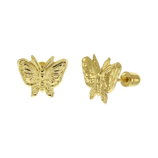 tiny butterfly cast gold earrings with screw on backs