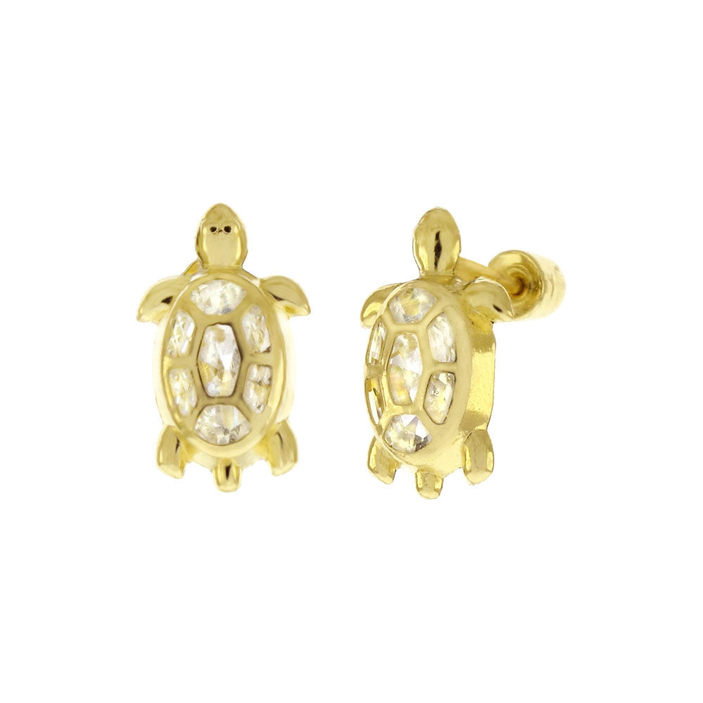 cz turtle gold screw on earrings