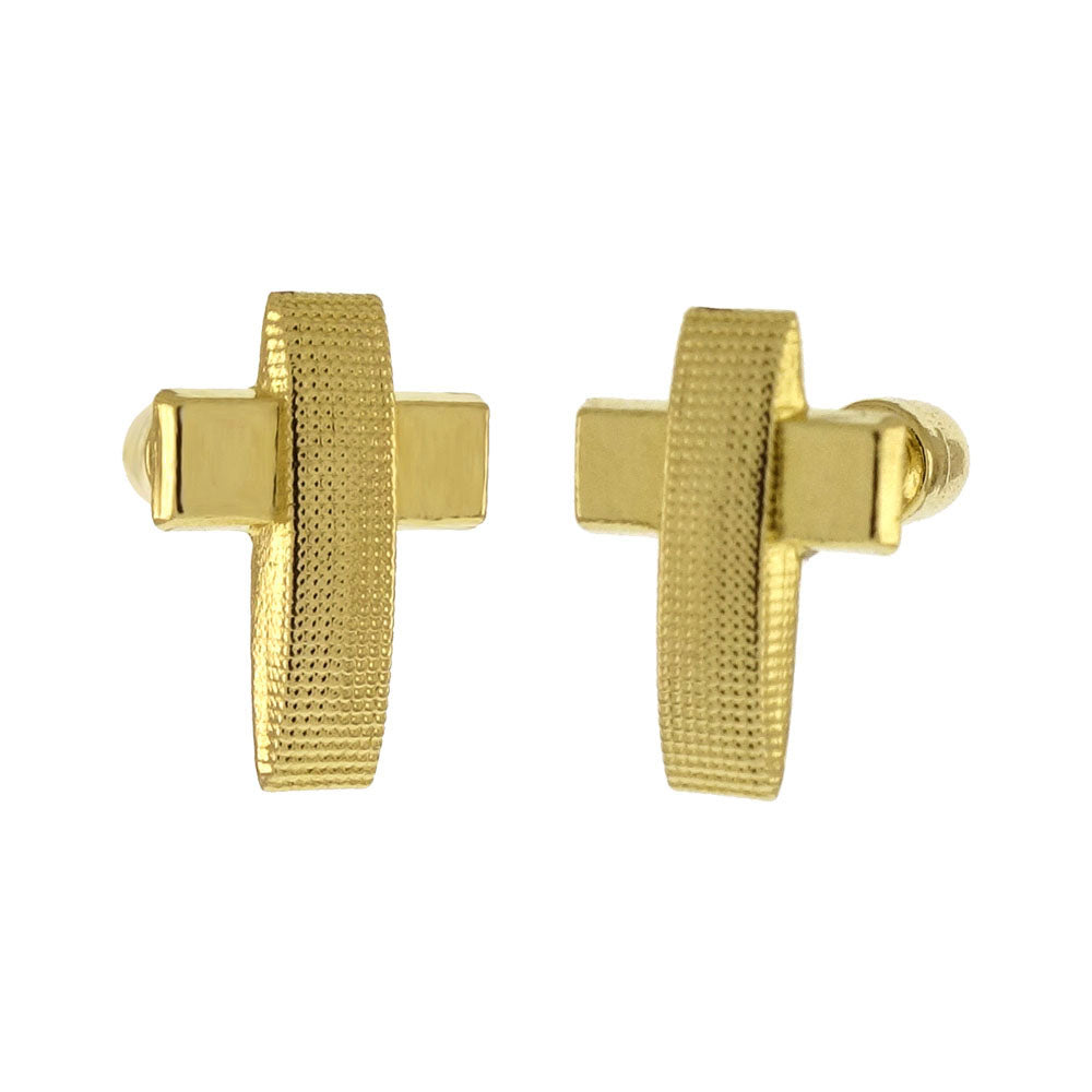 14K Yellow Gold Cross W Screw Back Stud Earrings