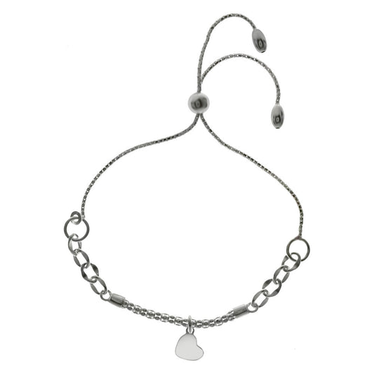 adjustable sterling silver bracelet with tiny heart charm