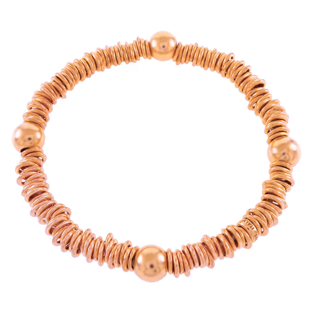 Sterling Silver Round Wire stretched Bead Rose Plated Bracelet