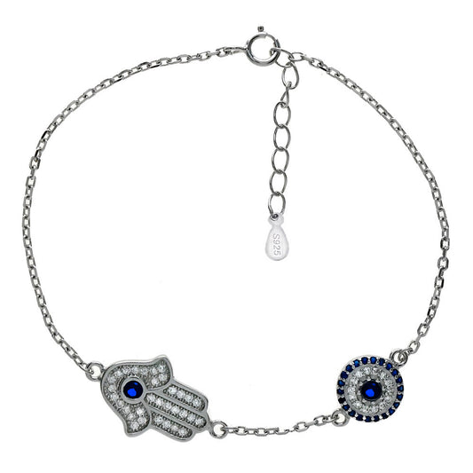 nazar evil eye and hamsa hand sterling silver charm bracelet