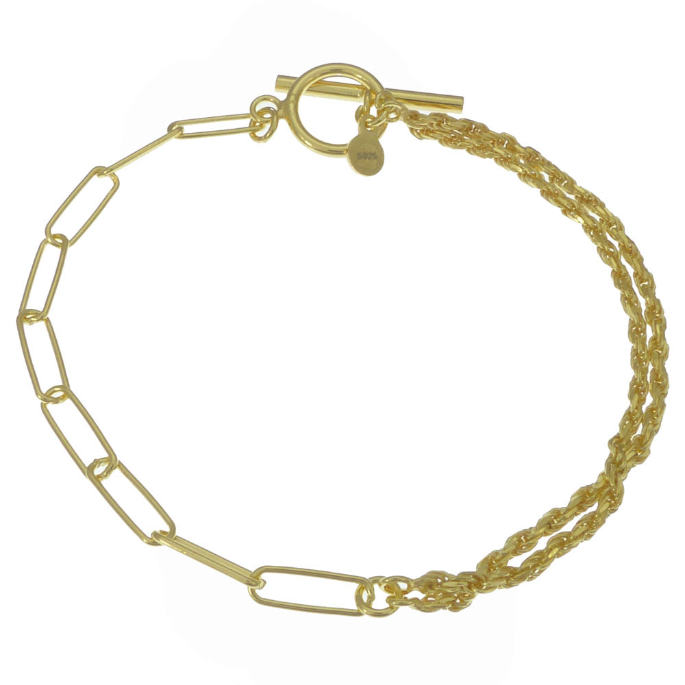 Gold-Plated Double Rope-Paperclip Toggle Bracelet