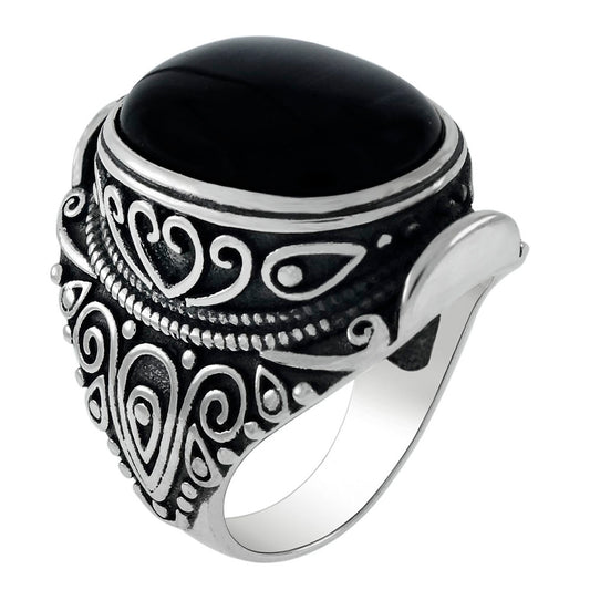 Oval Black Cat Eye Oxidized Ring