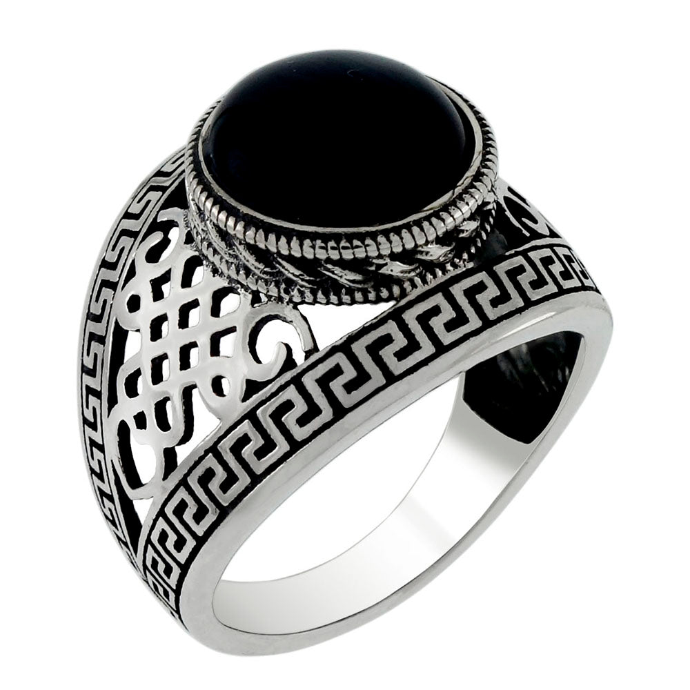 Sterling Silver 10mm Black Cat Eye Oxidized Ring