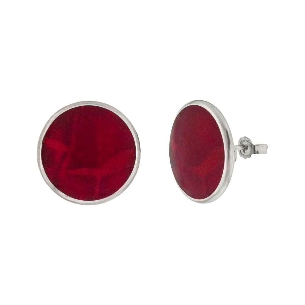 Sterling Silver Red Coral Stud Earrings