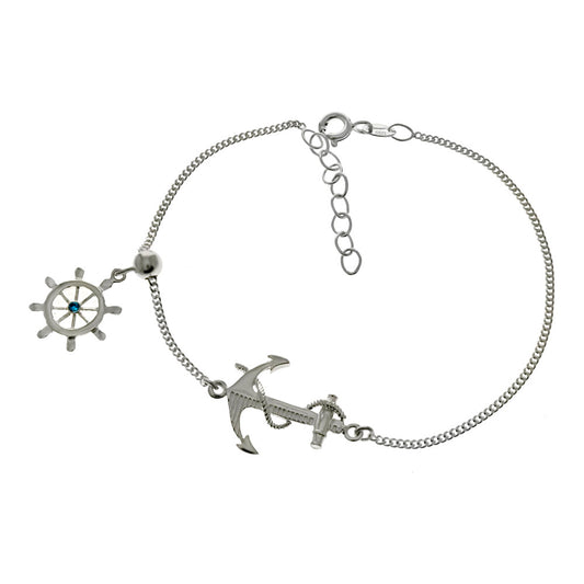 Marine Anchor & Movable Wheel Charm Bracelet