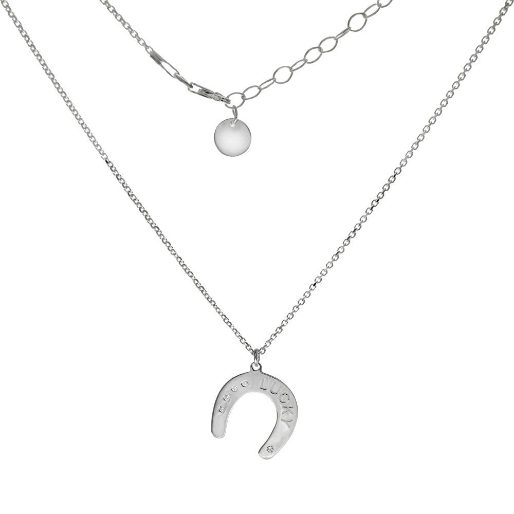 LUCKY Horseshoe W CZ Pendant Necklace