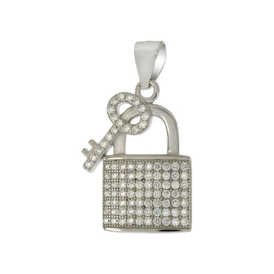 Pave Cubic Zirconia Lock Key Pendant