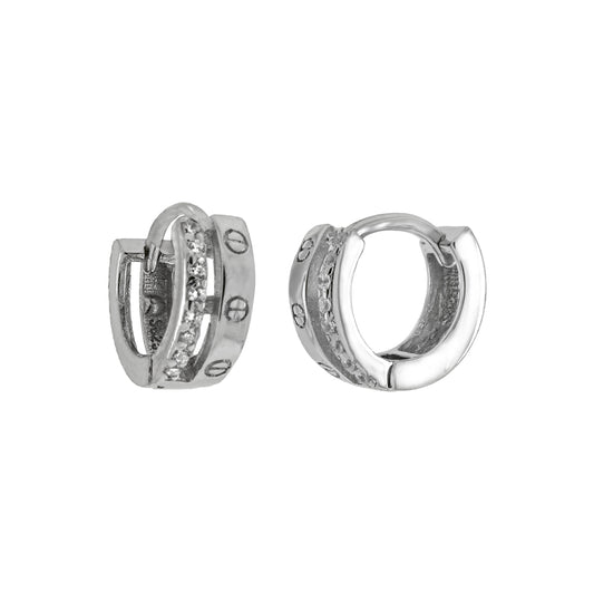 Sterling Silver Screw Cubic Zirconia Huggie Hoop Earrings