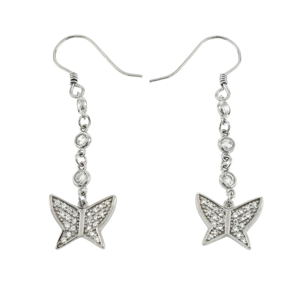 Sterling Silver Cubic Zirconia Butterfly Dangle Earrings