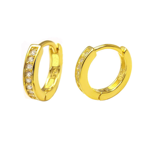 Sterling Silver Cubic Zirconia Huggie Hoop Gold Plated Earrings