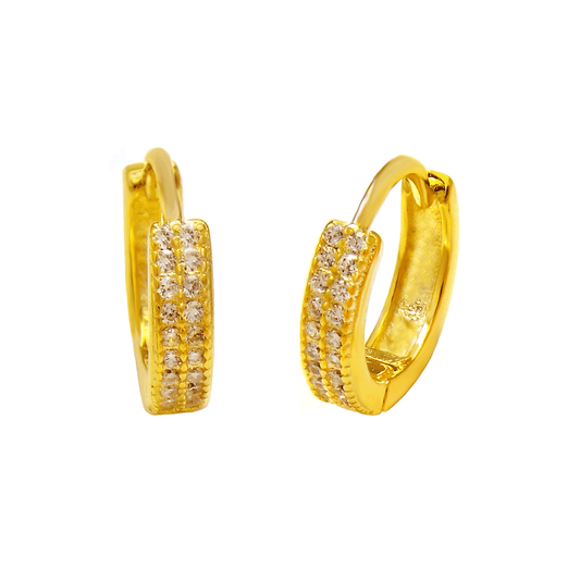 Gold Plated 2 Lines Cubic Zirconia Sterling Silver Huggie Hoop Earrings