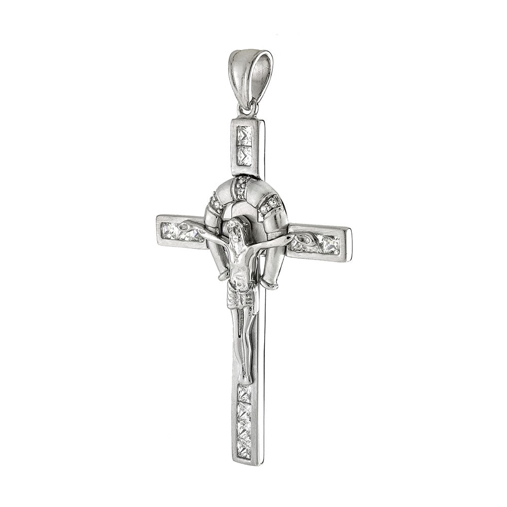 Horseshoe Crucifix CZ Cross Pendant