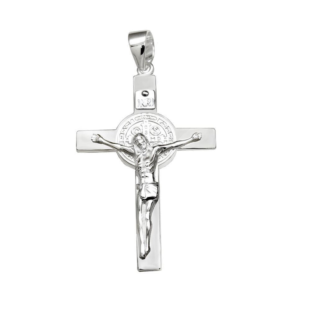 Sterling Silver High Polished San Benito Crucifix Cross Pendant