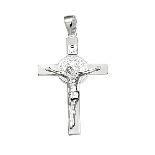 Sterling Silver High Polished San Benito Crucifix Cross Pendant