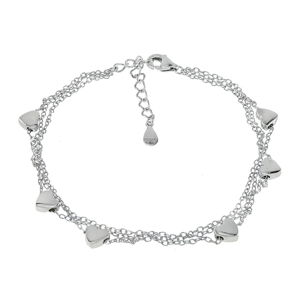 stacked chains sterling silver bracelet with heart beads