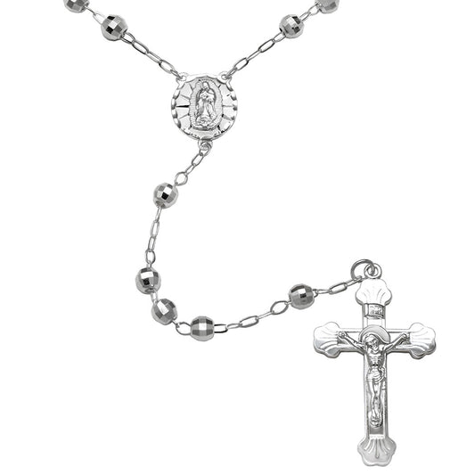 5mm D C Bead W Lady of Guadalupe Sterling Silver Rosary Necklace