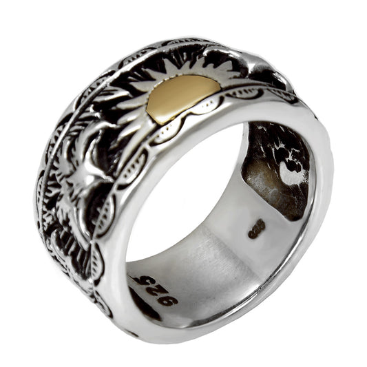 Flying Eagle Gold Brass Sunset Oxidized Band Ring