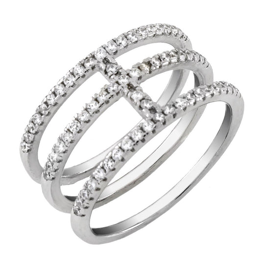 Cross Line Pave CZ Ring