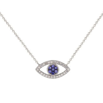 pavé set evil eye sterling silver charm necklace