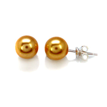 Sterling Silver 8MM Simulated Canary Yellow Pearl Stud Earrings