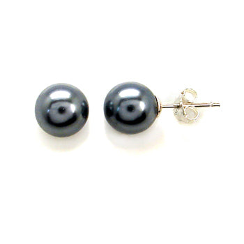 Sterling Silver 8MM Imitated Gray Pearl Stud Earrings