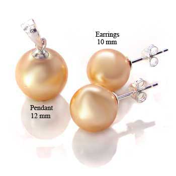 Sterling Silver Golden Yellow Synthetic Pearl Stud Earring Pendant Set