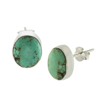 Genuine Oval Turquoise 8 X 11 mm Sterling Silver Stud Earrings
