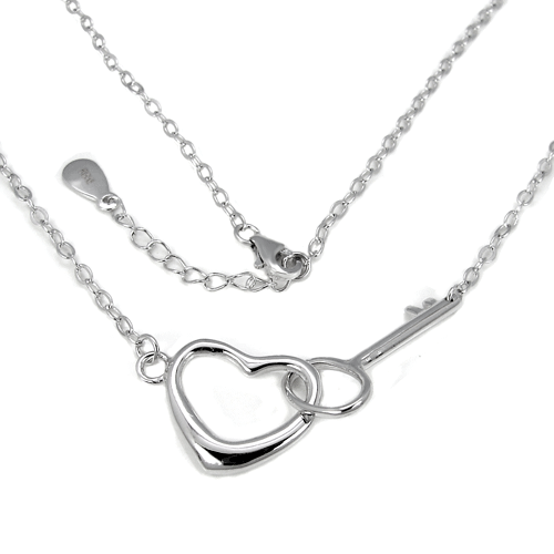 Floating Heart Key W 1 5MM D C Rolo Chain Rhodium