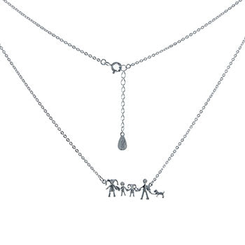 Happy Family Cubic Zirconia Rhodium Necklace