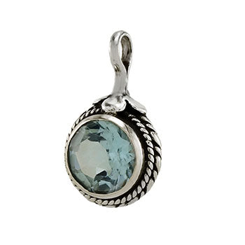 Sterling Silver Genuine Blue Topaz Oxidized Pendant