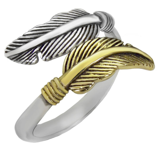 Feather Oxidized Gold Brass Ring