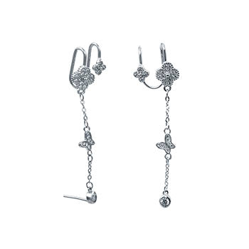 Sterling Silver CZ Ear Climbers W Ear Cuffs Earrings