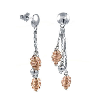 Italian Sterling Silver Fancy Dangling Rose Gold & Rhodium Plated Earrings