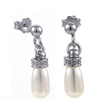 Italian Sterling Silver Rhodium Plated Pearl Earrings
