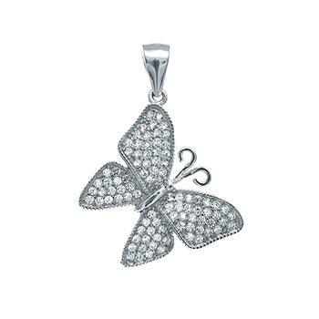 Sterling Silver Micro Pave CZ Butterfly Pendant