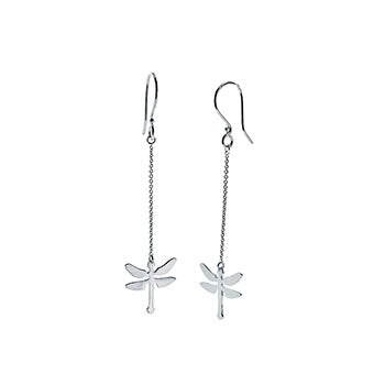 Sterling Silver High Polish Dragonfly Dangle Earrings