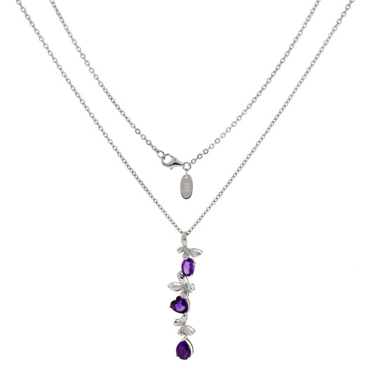 Sterling Silver Rolo Chain W Multi Shape Amethyst Pendant Necklace