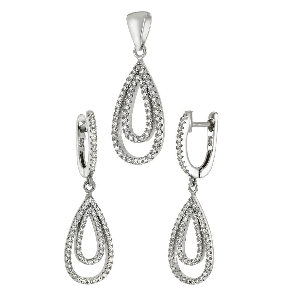 Sterling Silver CZ Micro Pave Earrings Pendant Set