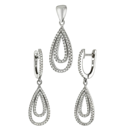Sterling Silver CZ Micro Pave Earrings Pendant Set