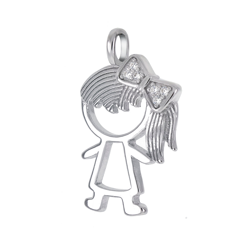 Girl W Cubic Zirconia Sterling Silver Rhodium Pendant